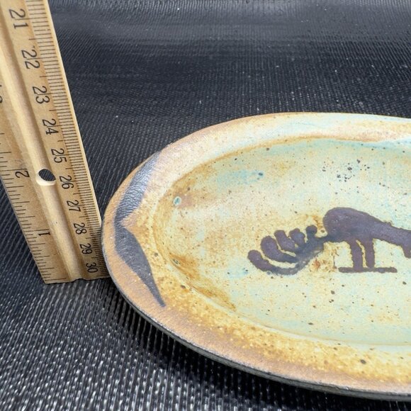 Vintage Hand Made Stoneware Oval Dish Plate Trinket Dish Holder Folk Art Signed - Picture 4 of 13
